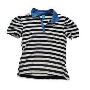 Vintage Paul Frank Terry Cloth Polo Shirt, Julius, Black & White Striped, Large